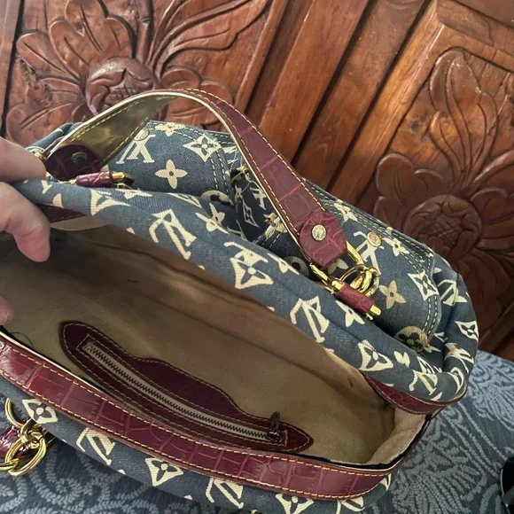 Iconic Monogram sturdy denim Canvas Shoulder Bag - Navy-Red-White gold hardware - Picture 15 of 16